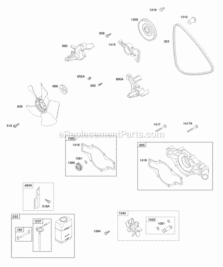 Radiator Fan Water Pump Vee-Belt Diagram and Parts List for 473177-0100-E1  Briggs and Stratton Engine